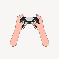 Hands playing game controller, flat collage element vector