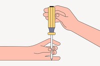 Hands holding screwdriver flat illustration