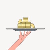 Hand serving stacked coins, finance illustration