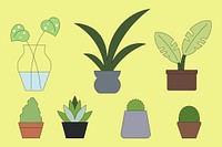 Cute houseplants, flat graphic set vector