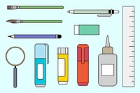 School and office stationaries illustration set  collage element vector