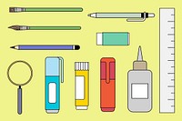 School and office stationaries  illustration set collage element vector