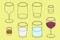 Empty glasses, flat graphic set vector