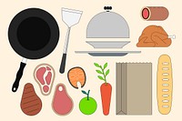 Preparing food ingredients  illustration set collage element vector