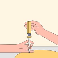 Hand using screwdriver background, technician illustration