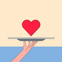 Hand serving heart background, love sign illustration