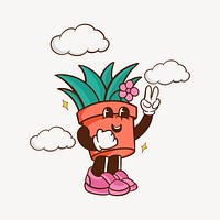 Retro happy plant character, environmental friendly illustration vector