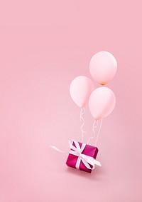 Valentine's gift box background, floating balloons border