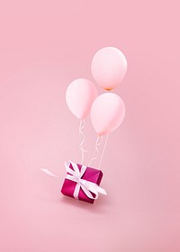 Valentine's gift box background, floating balloons border