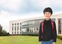 International school student background, smiling boy image