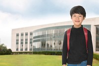 International school student background, smiling boy image