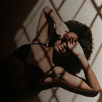 Woman background, laying on the ground, window shadow image