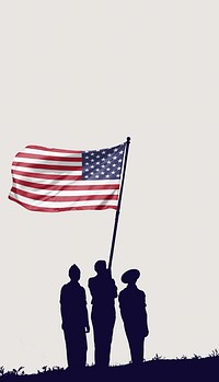 Soldiers holding American flag border, silhouette image