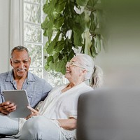 Retired couple smiling background