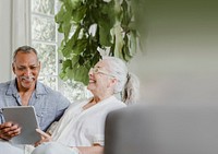 Retired couple smiling background