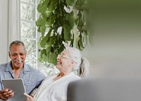 Retired couple smiling background