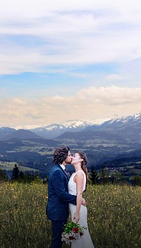 Groom & bride kissing iPhone wallpaper, wedding and nature image