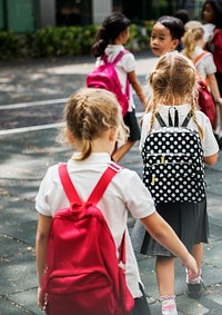 Elementary school kids walking home