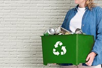 Green recycling bin background, environmental activism image