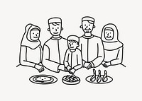 Muslim family having meal doodle collage element vector