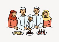 Muslim family having meal doodle collage element vector