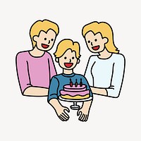 Family celebrating son's birthday doodle collage element vector