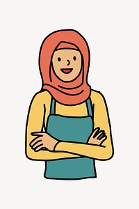 Happy Muslim woman doodle vector