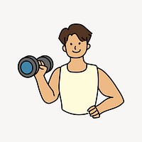 Man lifting dumbbell doodle collage element vector