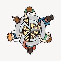 Family eating pizza doodle collage element vector