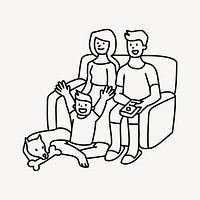 Family watching TV doodle collage element vector