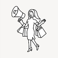 Shopaholic girl announcing doodle collage element vector