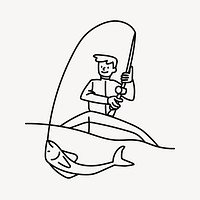 Man fishing on boat doodle collage element vector