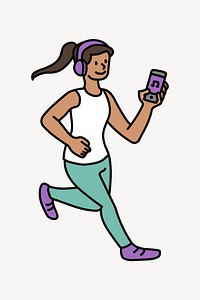 Woman running with music doodle collage element vector