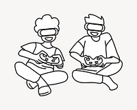 Boys playing VR games doodle collage element vector