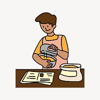 Man baking with recipe doodle collage element vector