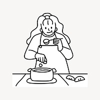 Woman cooking and tasting doodle collage element vector