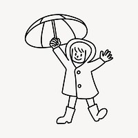 Raincoat girl with umbrella doodle collage element vector
