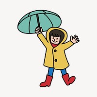 Raincoat girl with umbrella doodle collage element vector