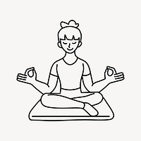 Woman meditating seated doodle collage element vector