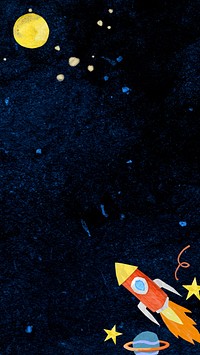 Flying rocket space iPhone wallpaper, cute galaxy illustration