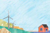 Wind farm landscape background, paper craft design