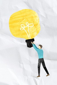 Man holding bulb, creative idea paper craft collage