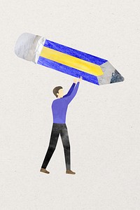 Man holding pencil, education paper craft collage