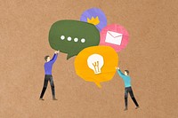 Online communication icons, paper speech bubble collage