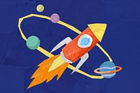 Launching rocket, aesthetic galaxy paper craft collage