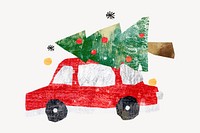 Christmas tree on car, paper craft collage