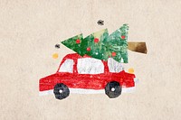 Christmas tree on car, paper craft collage