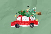Christmas tree on car, paper craft collage