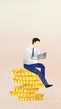 Business stacked coins iPhone wallpaper, paper craft collage