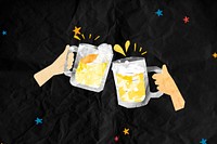 Cheering beer glasses, celebration paper craft collage